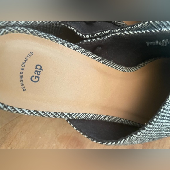 Gap Women's Sz 9 Black White Glen Plaid Tweed Fabric Slide Block Heel Mules - Picture 6 of 10